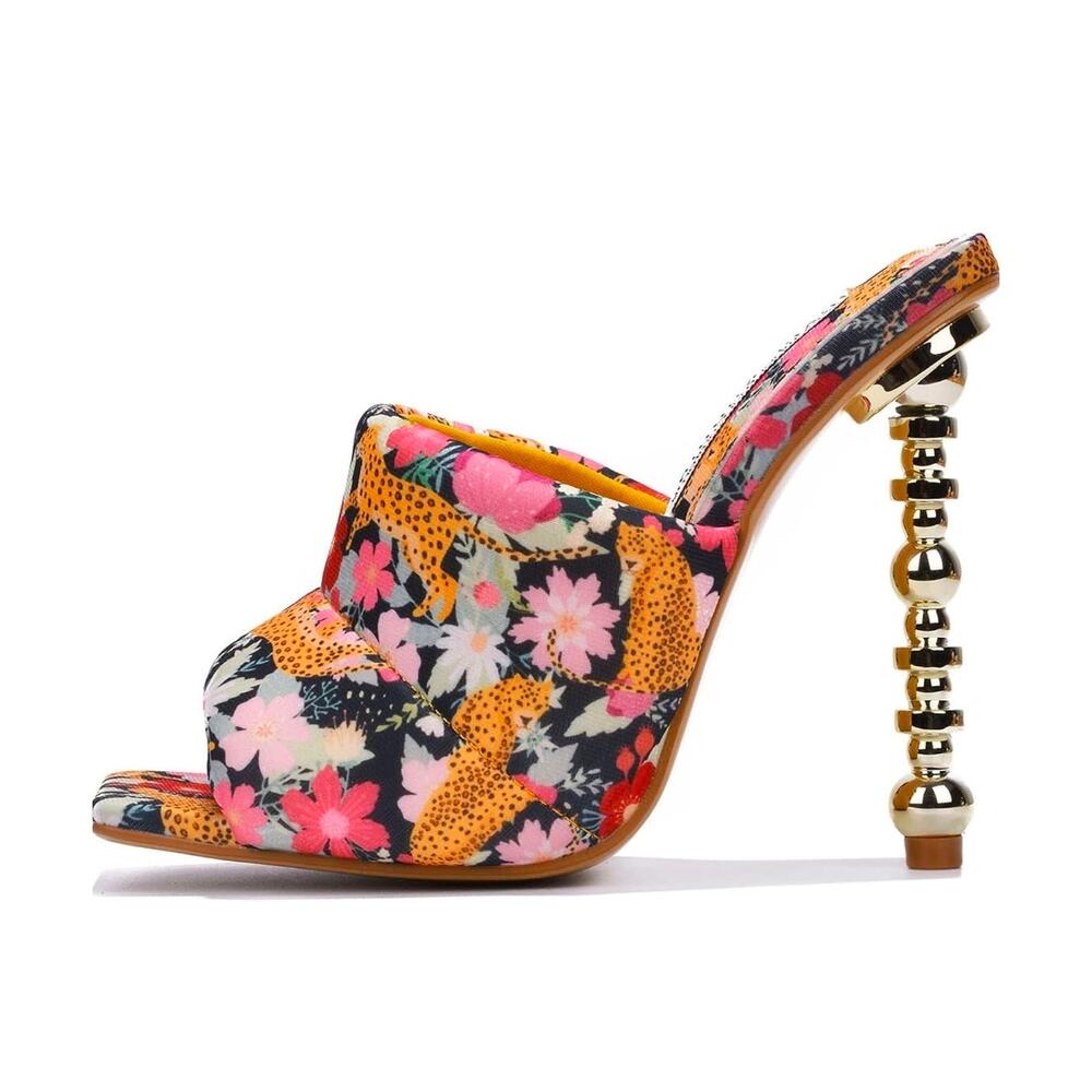 Cape Robbin Shangrila Square Toe Odd Shaped High Heels, Floral, Size 9 - Picture 3 of 3